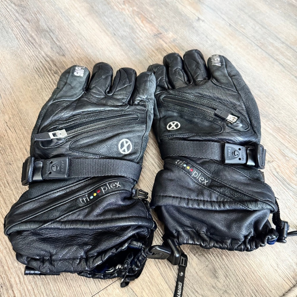Swany Tri-plex Black Leather Gloves Zippered Heat Pocket‎ Winter Sports Mens